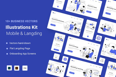 时尚简约好用的扁平化风格营销UI插画海报banner着陆页设计模板集合vol.2-AI，EPS，PNG，PSD，SVG