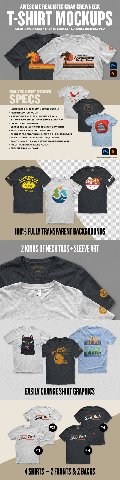 逼真的圆领T恤丝印图案展示样机 (PSD)