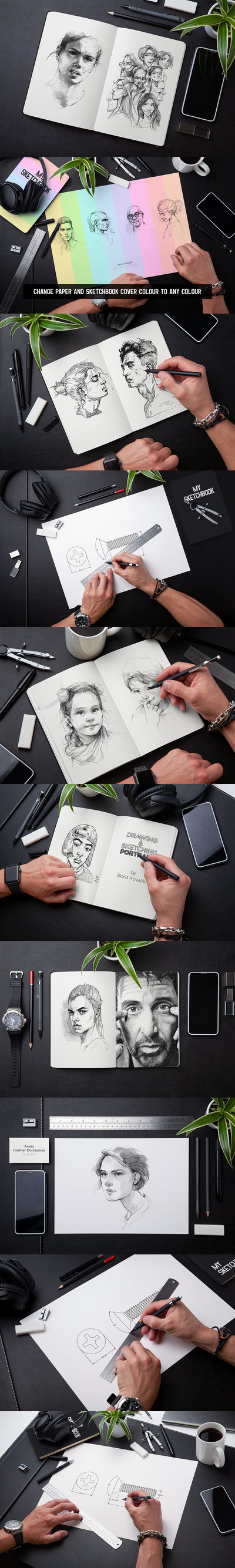 素描绘画本样机 (PSD)