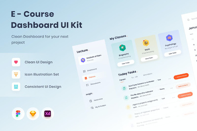 课程管理网站后台UI Kit (FIG,SKETCH,XD)
