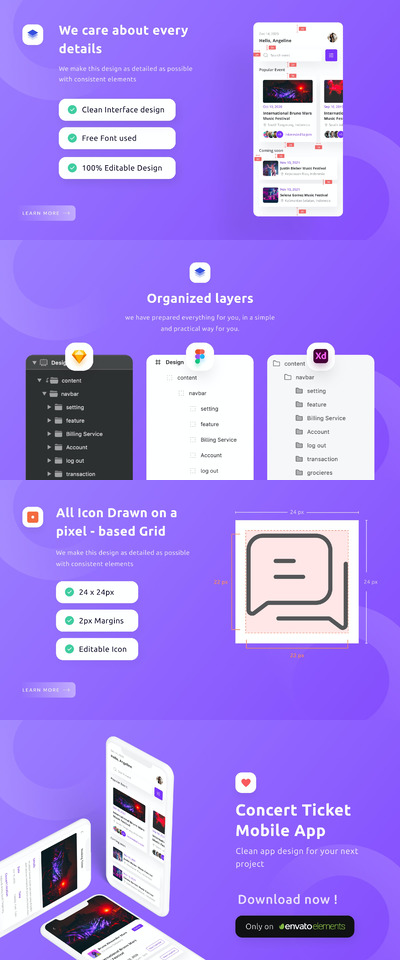 音乐会门票移动应用APP UI (FIG,SKETCH,XD)