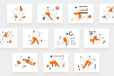 时尚高端简约优雅扁平化风格矢量插画插图集合-AI，EPS