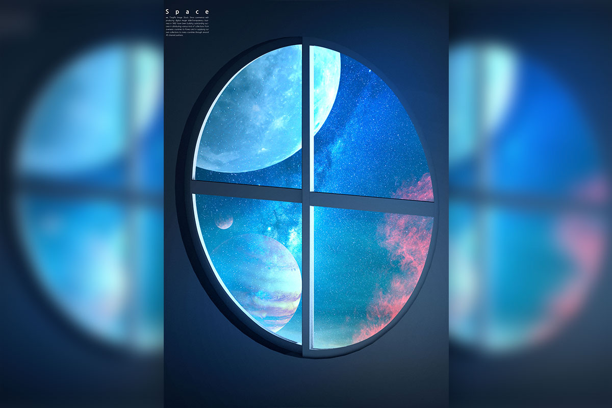 圆形窗户宇宙空间背景图素材 (psd)