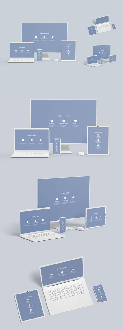 时尚简约多设备UI设计样机展示模型mockups