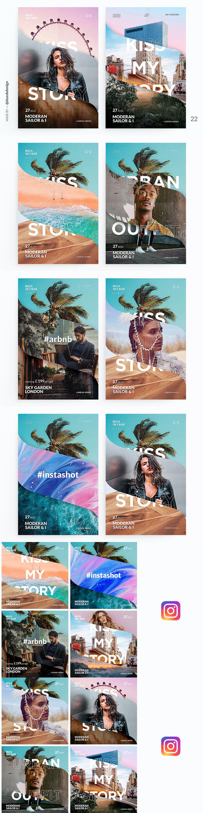 时尚高端多用途的波浪海报设计模板