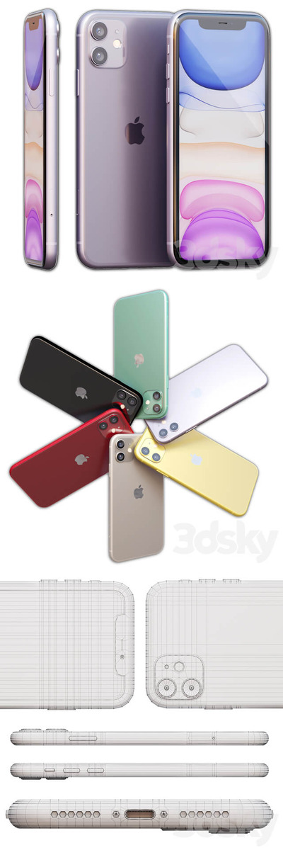 iPhone 11 手机3D模型下载（OBJ,FBX,MAX）
