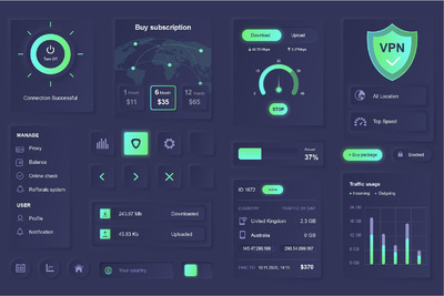 VPN业务元素移动应用UI工具包 (AI,EPS,JPG,PNG,PDF,SVG)