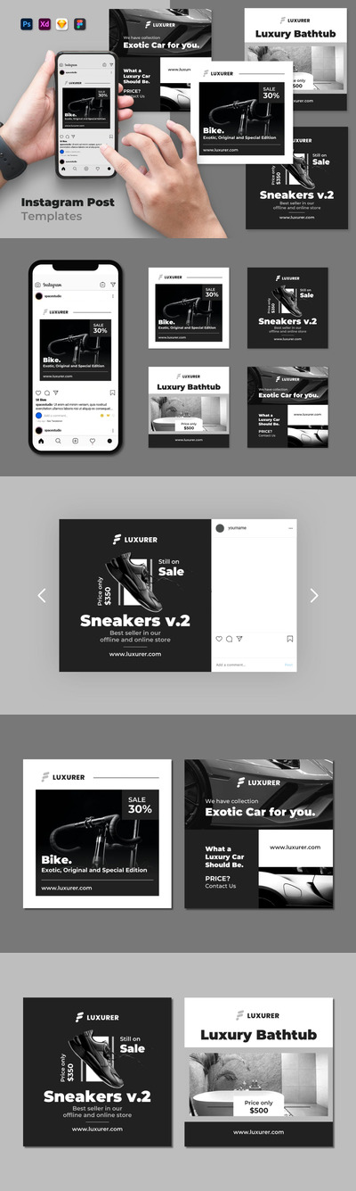 简约时尚清新高端Instagram社交媒体banner海报设计模板集合-FIG, PSD, SKETCH, XD