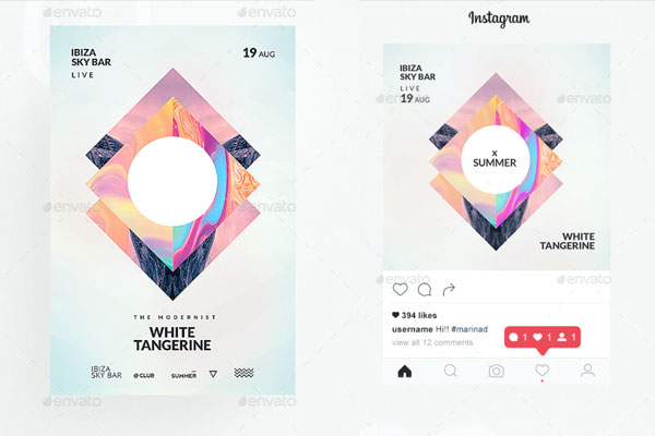 抽象几何形状夏季活动派对海报 (psd)