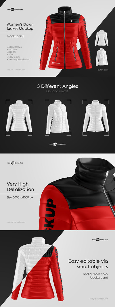 女款羽绒服装设计样机套装 (psd)