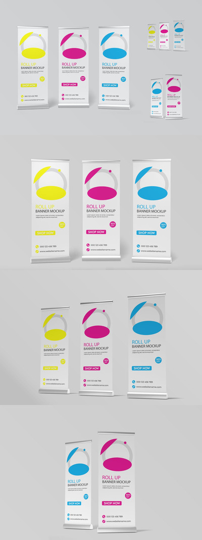 高品质的易拉宝门型架X展架VI设计样机展示模型mockups