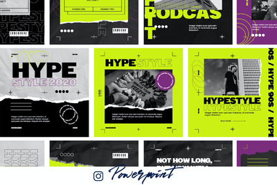 酷炫90风时尚方形&竖版PPT模板 (pptx)