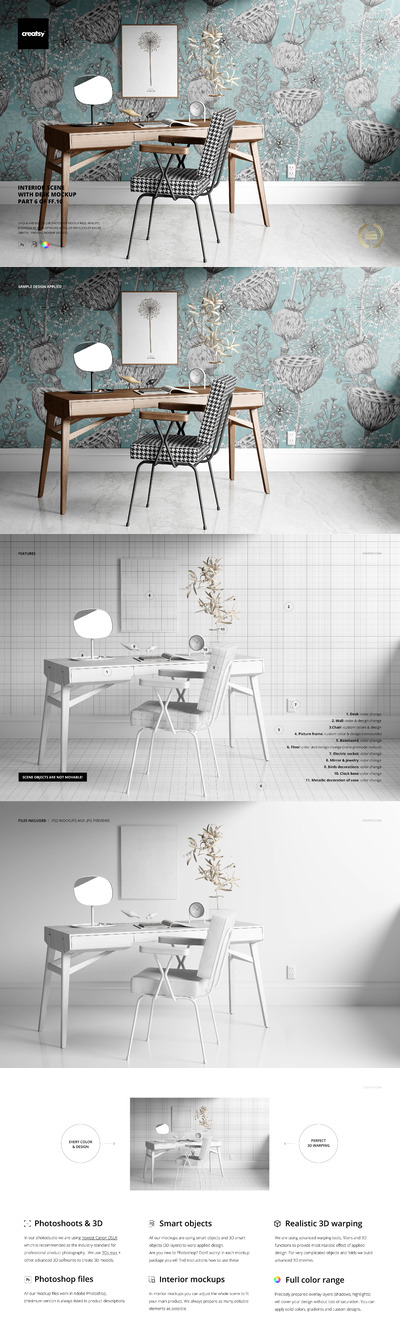 室内场景&桌子设计展示样机 (psd)