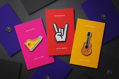 时尚高端逼真质感的金属别针徽章质感VI设计样机展示模型mockups