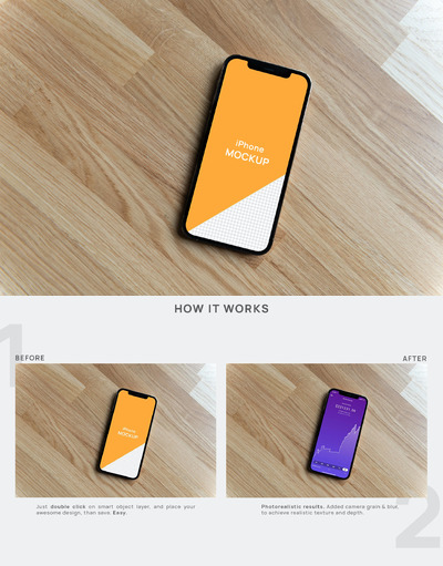 iPhone 12 Pro木制展示背景 (PSD,PDF)