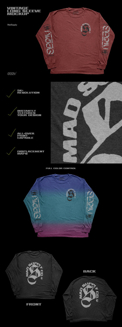 复古长袖T恤样机[PSD]