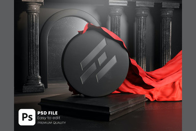 雕刻徽标揭幕红布封面logo标志设计VI样机展示模型mockups