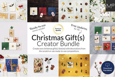 圣诞礼物盒元素场景样机生成器[2.09GB,PSD]