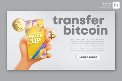 可爱的手拿着电话比特币APP UI样机展示模型mockups