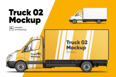 高品质货拉拉货车厢货车体广告VI设计样机展示模型mockups