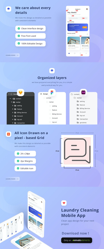 洗衣房清洁移动应用程序APP UI (FIG,SKETCH,XD)