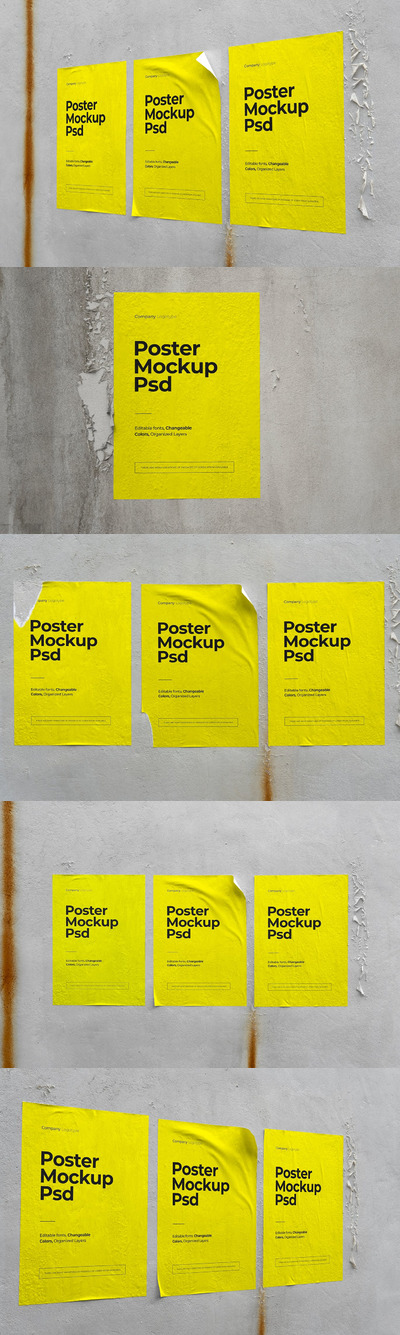 时尚高端逼真质感的墙体海报设计VI样机展示模型mockups