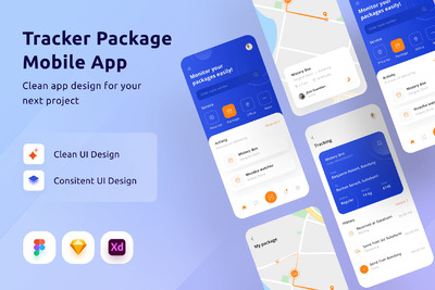 物流快递跟踪程序包移动应用程序APP UI (FIG,SKETCH,XD)