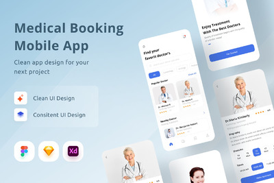 医疗医生医院预约手机应用APP UI (FIG,SKETCH,XD)