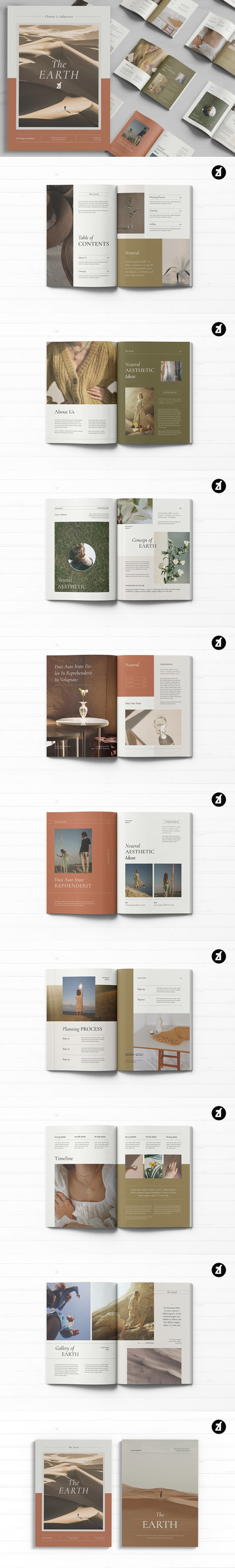 优雅时尚高端清新简约多用途地球环保健康品牌手册画册宣传册杂志房地产楼书设计模板