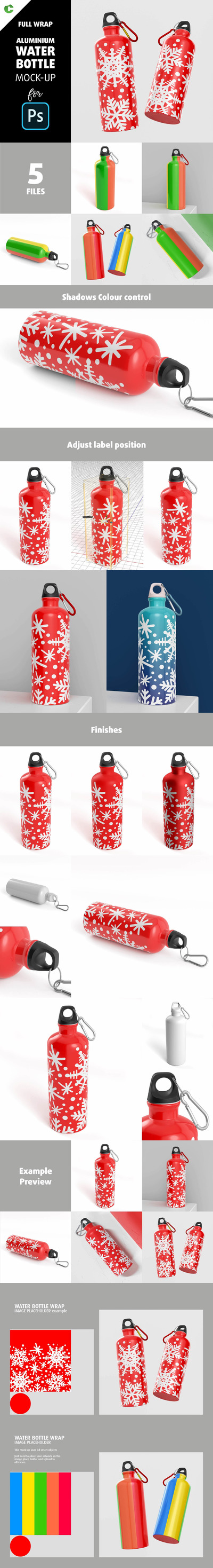 金属铝材质运动水瓶样机 (psd)