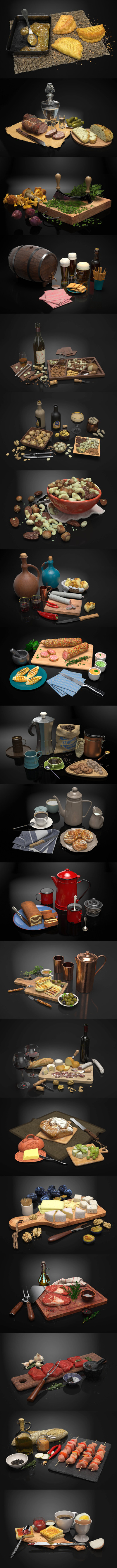 217种西餐食物餐具3D模型下载（FBX,C4D，9.96GB）