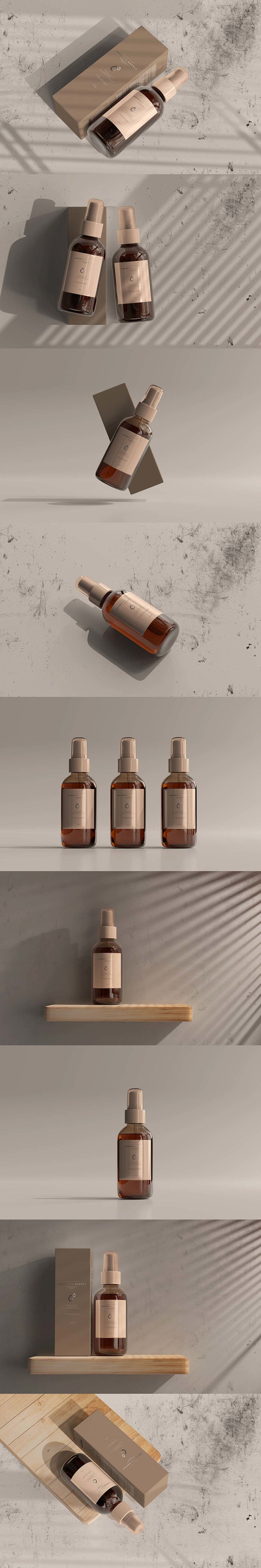 琥珀色玻璃化妆品喷雾瓶样机 (psd)