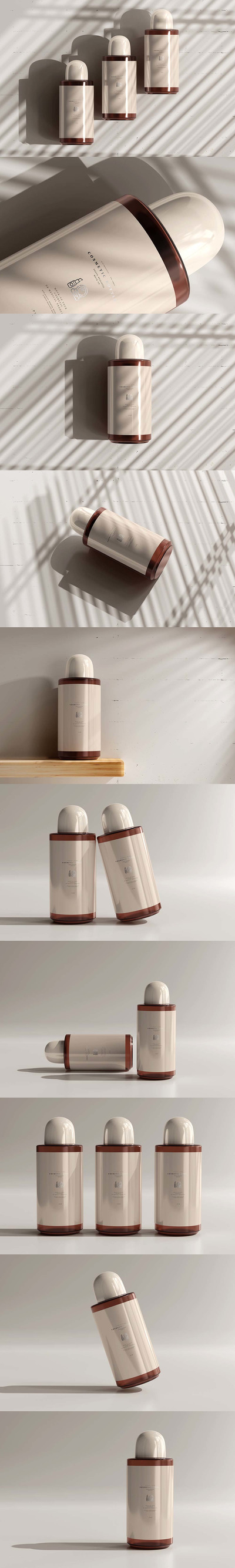 圆帽琥珀色化妆品玻璃瓶样机 (psd)