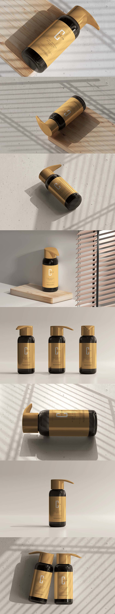 琥珀色玻璃泵瓶化妆品包装样机 (psd)