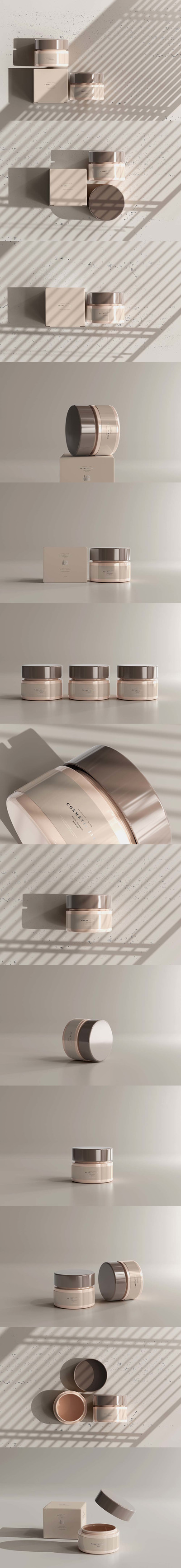 塑料化妆品罐和盒子包装样机 (psd)