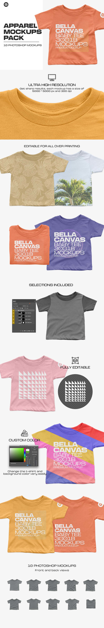 童装帆布婴儿T恤样机 (psd)