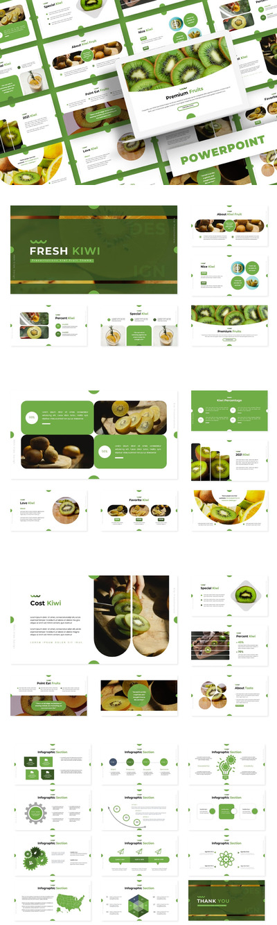 时尚高端清新简约新鲜猕猴桃powerpoint幻灯片模板（pptx）