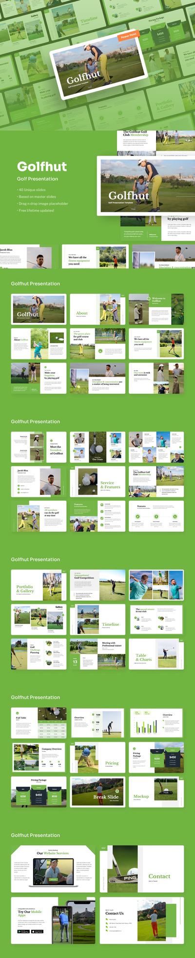 清新高端时尚简约多用途的高尔夫运动powerpoint幻灯片演示模板（pptx）