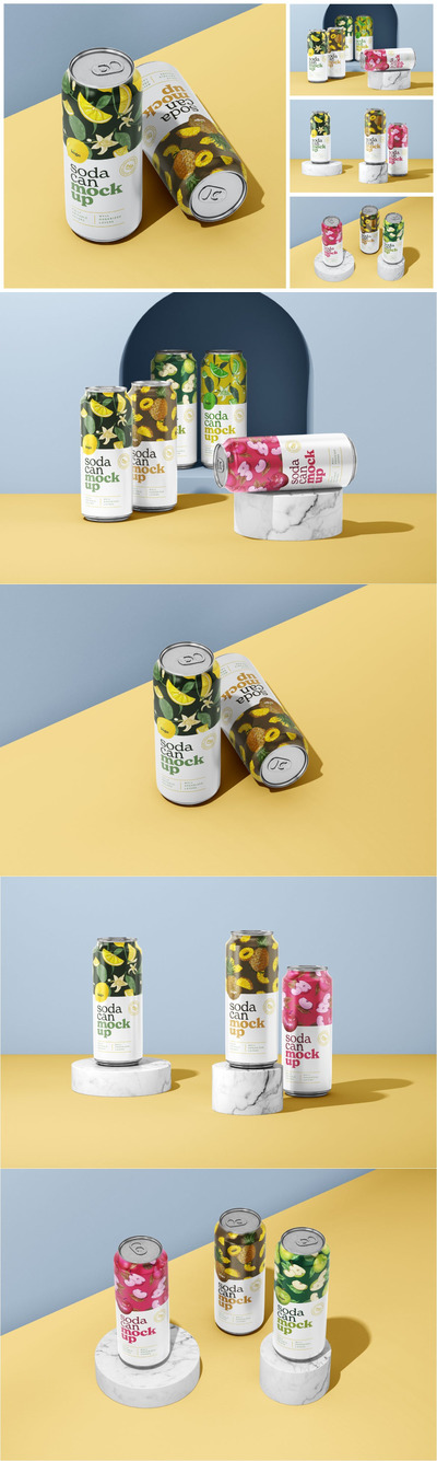 500ml汽水啤酒饮料易拉罐包装设计VI样机展示模型mockups