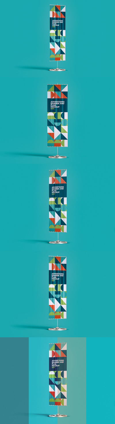 时尚高端少见稀有路旗吊旗设计VI样机展示模型mockups
