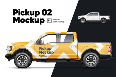高品质的皮卡车体广告设计VI样机展示模型mockups