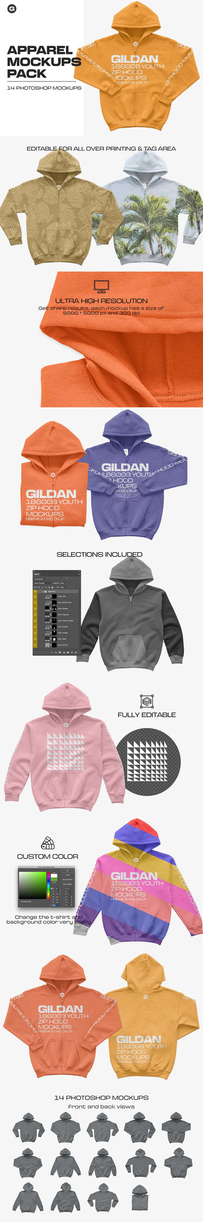 青年拉链卫衣服装样机[1.5GB,PSD]