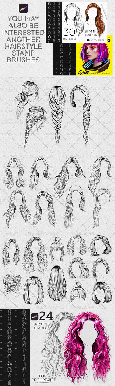 女性发型Procreate印章笔刷 (brushset)