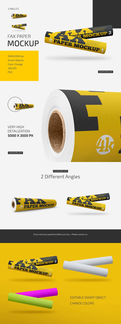 哑光传真纸卷样机套装 (psd)