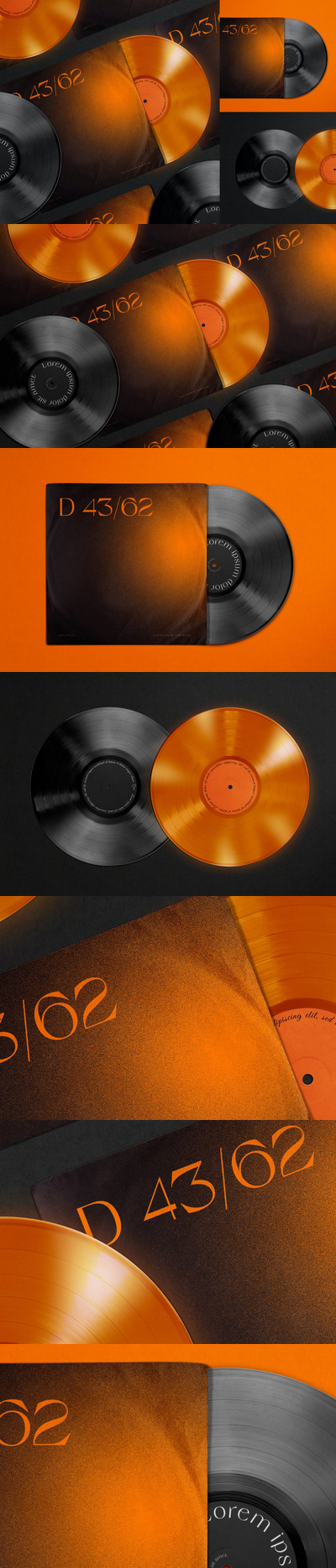 时尚高端黑胶唱片封面包装设计VI样机展示模型mockups