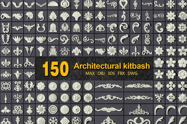 150种石膏线石膏雕花艺术3D模型下载（OBJ,FBX,MAX）