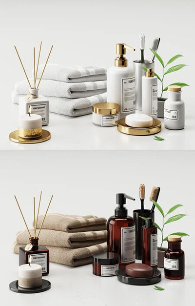 洗漱间常用洗漱用品3D模型配件套装下载（C4D,FBX）