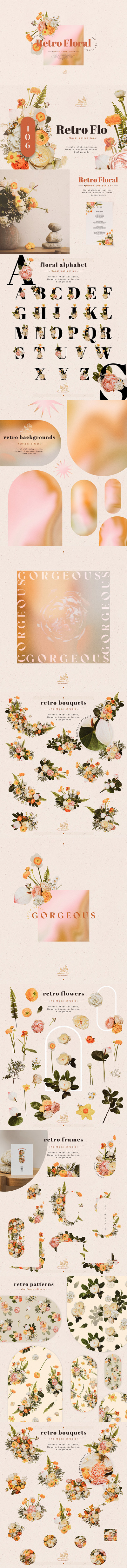 时尚高端清新优雅复古色调的花朵花卉植物插画集合