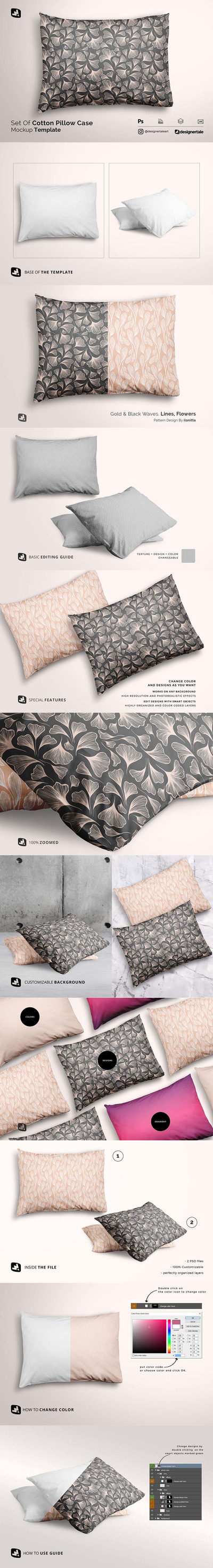 棉质枕头套图案设计样机 (psd)