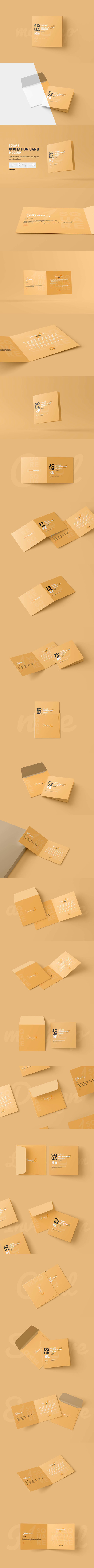 方形折叠邀请卡&信封样机 (psd)